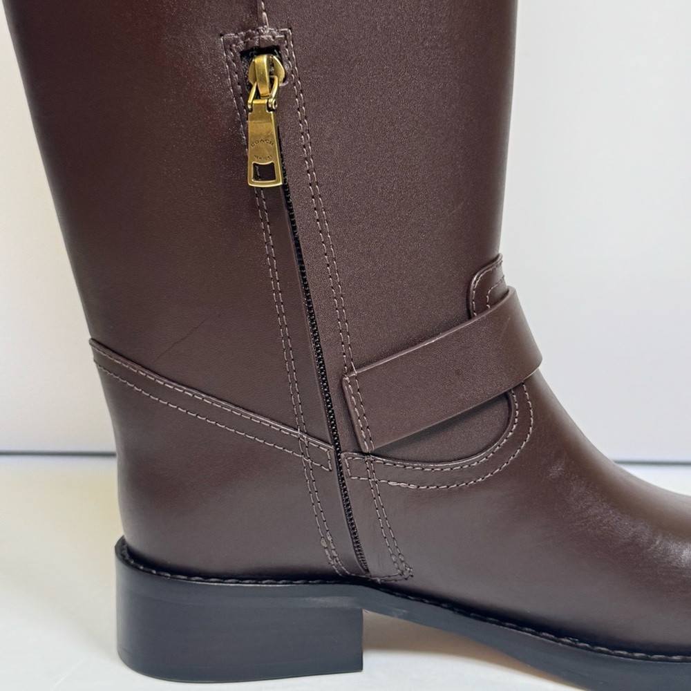 NEW Coach Brown Leather Tall Riding Boots Size 8 Knee High Buckle - Picture 8 of 16